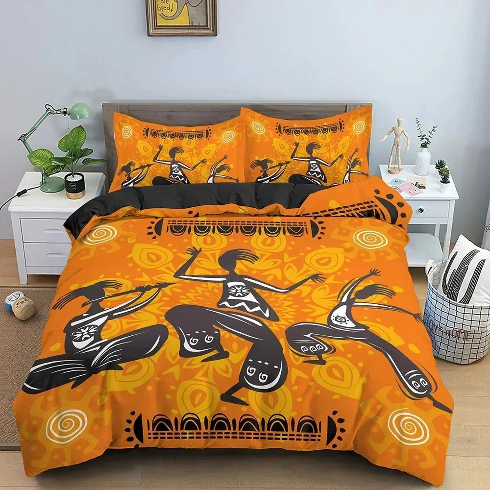 Set literie orange motifs ethniques avec taies d'oreiller