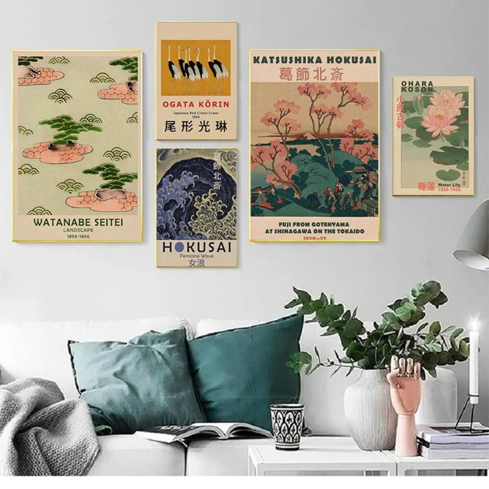 Affiche murale japonaise dans une chambre d'amis décorée