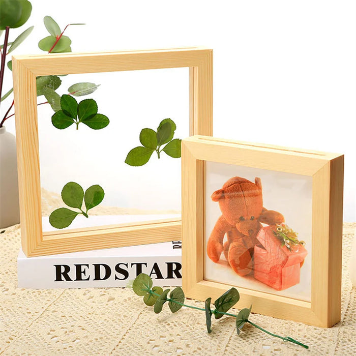 Cadre photo double face en bois et acrylique avec fleurs pressées