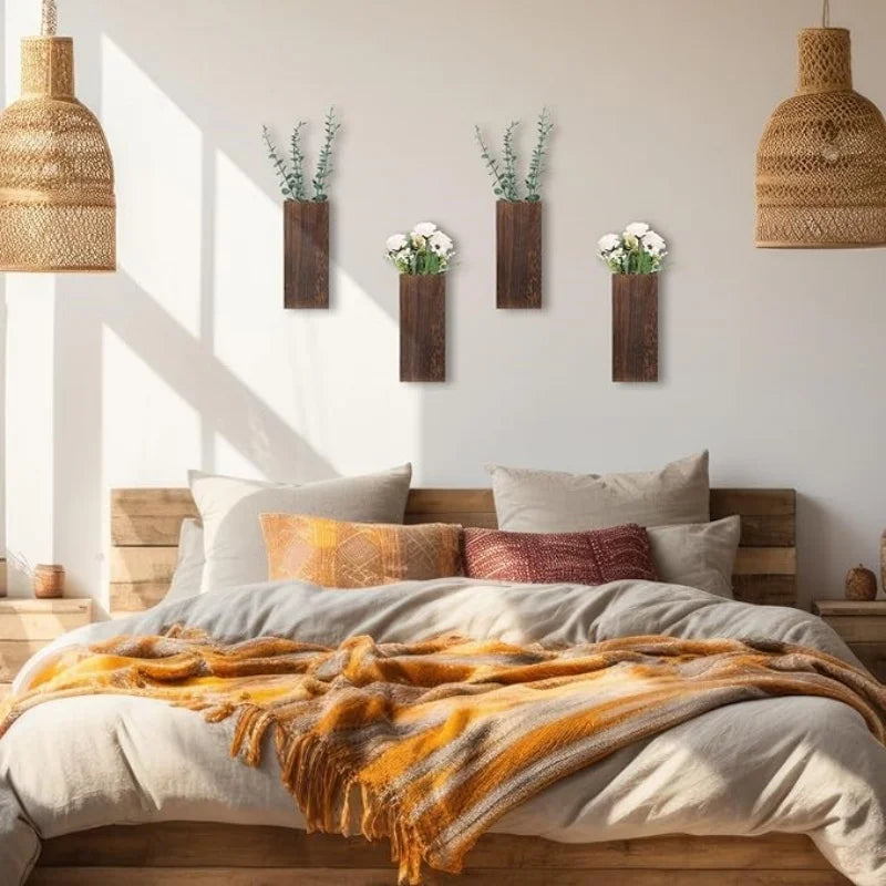Jardinière murale en bois jaune pour décoration ferme
