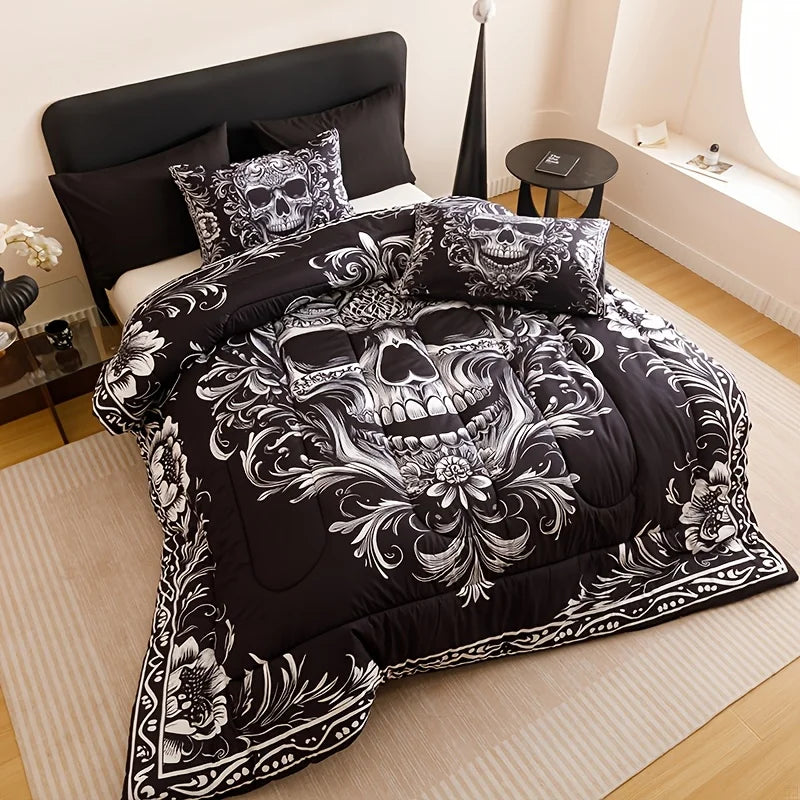 Détail du motif crâne victorien sur housse de couette