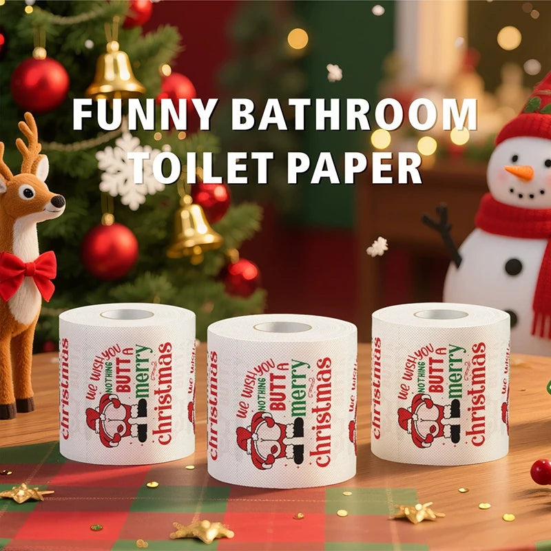 Papier toilette festif dans salle de bain décorée Noël