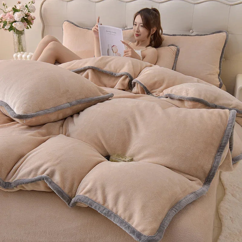 Ensemble 4 pièces housse de couette bordeaux