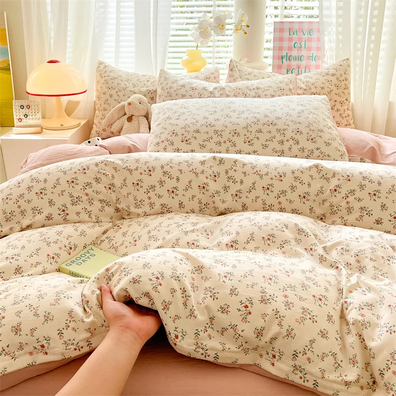 Ensemble linge de lit floral avec taies d'oreiller et drap