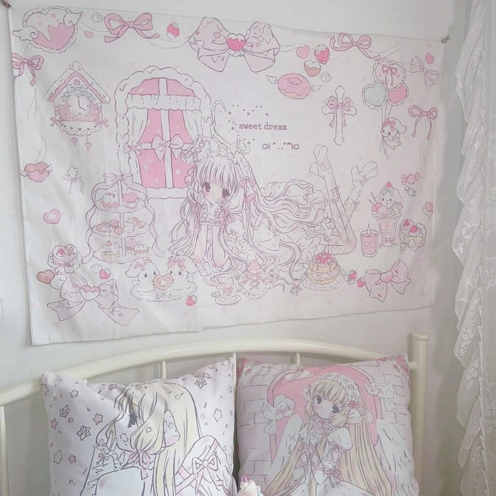 Tapisserie murale rose motif cartoon pour chambre fille