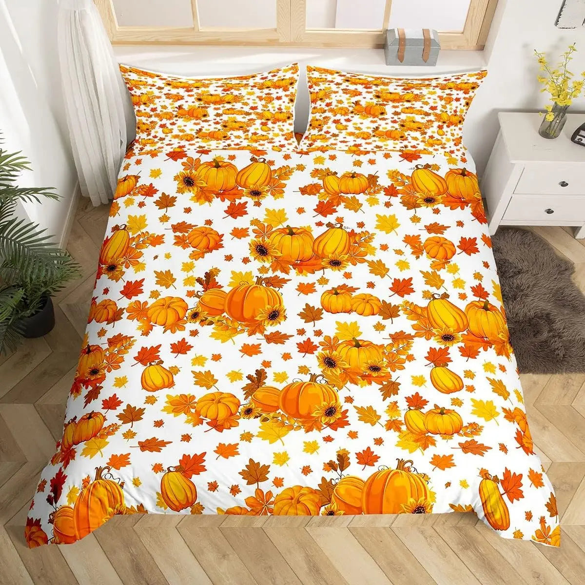 Détail motif feuille d'érable housse couette
