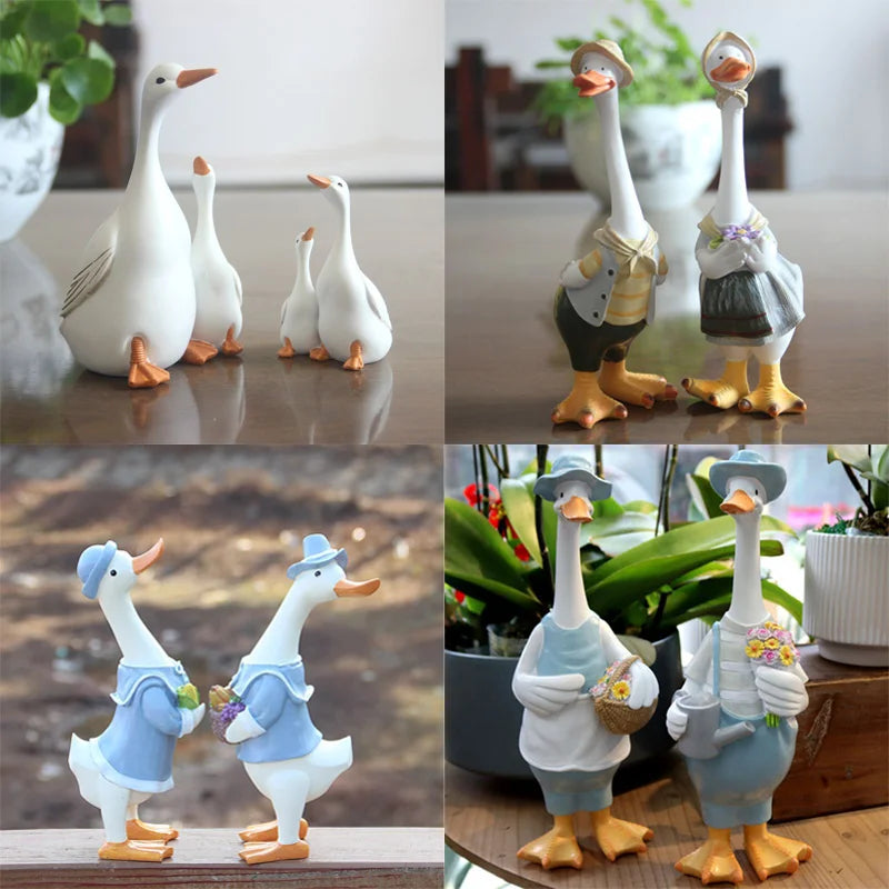 Statue canard en résine gris foncé pour décoration jardin moderne