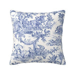 Housse de coussin carrée toile de Jouy bleu marine avec motif floral français imprimé 3D