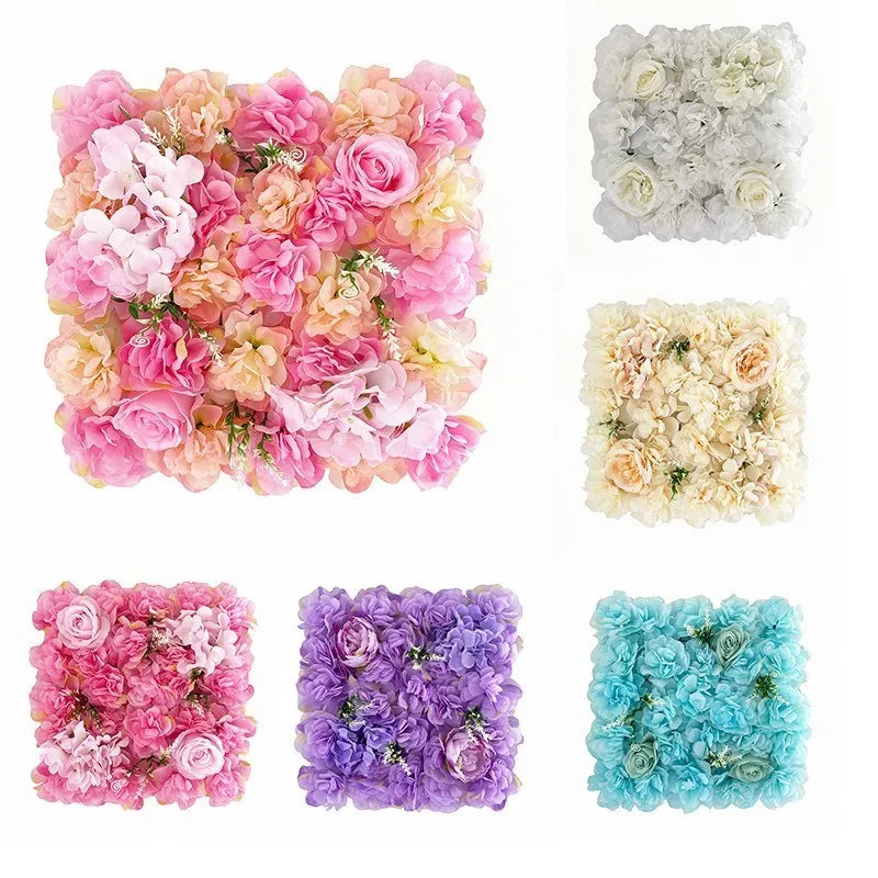 Installation de panneaux fleurs artificielles pour mariage en extérieur