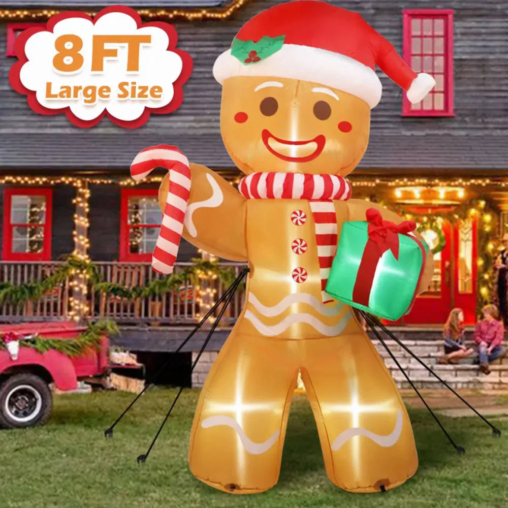 Bonhomme pain d'épice gonflable lumineux 2.4m jardin Noël