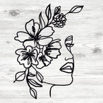 Art mural minimaliste visage femme fleur en métal