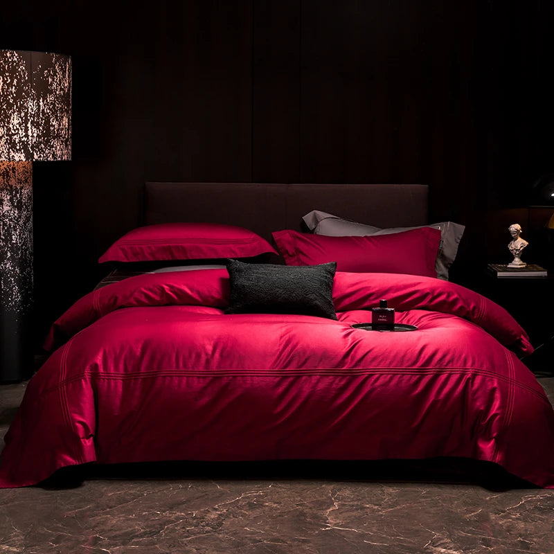 Parure de lit bordeaux coton égyptien 1000TC housse de couette