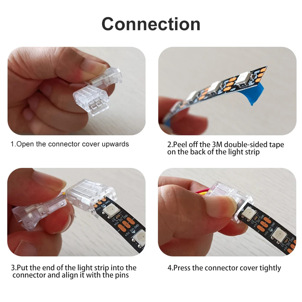 Installation du connecteur d'angle sur une bande LED dans un coin