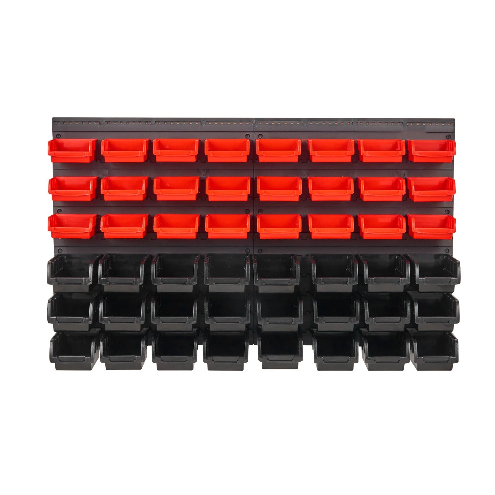 Étagère bac à bec plastique 48 boîtes rangement empilables noir et rouge pour atelier