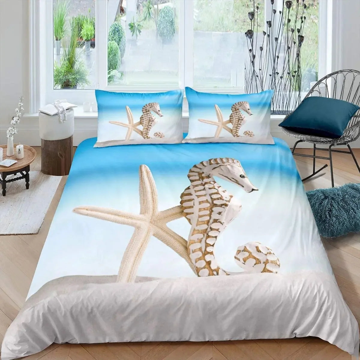 Ensemble housse de couette et taies d'oreiller motif océan