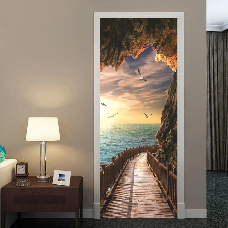 Autocollant de porte violet dans une chambre à coucher décorative