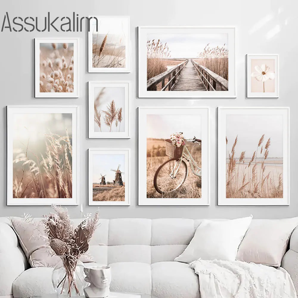 Tableau paysage beige sans cadre pour salon