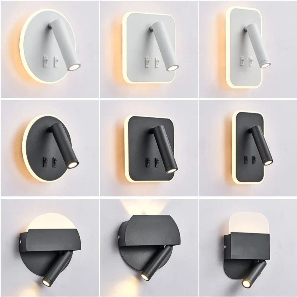 Applique murale rotative LED moderne en aluminium noir avec angle réglable