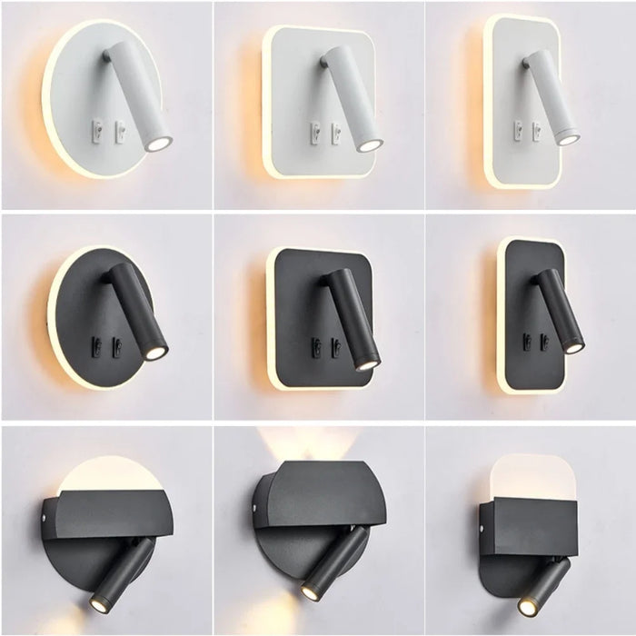 Applique murale rotative LED moderne en aluminium noir avec angle réglable