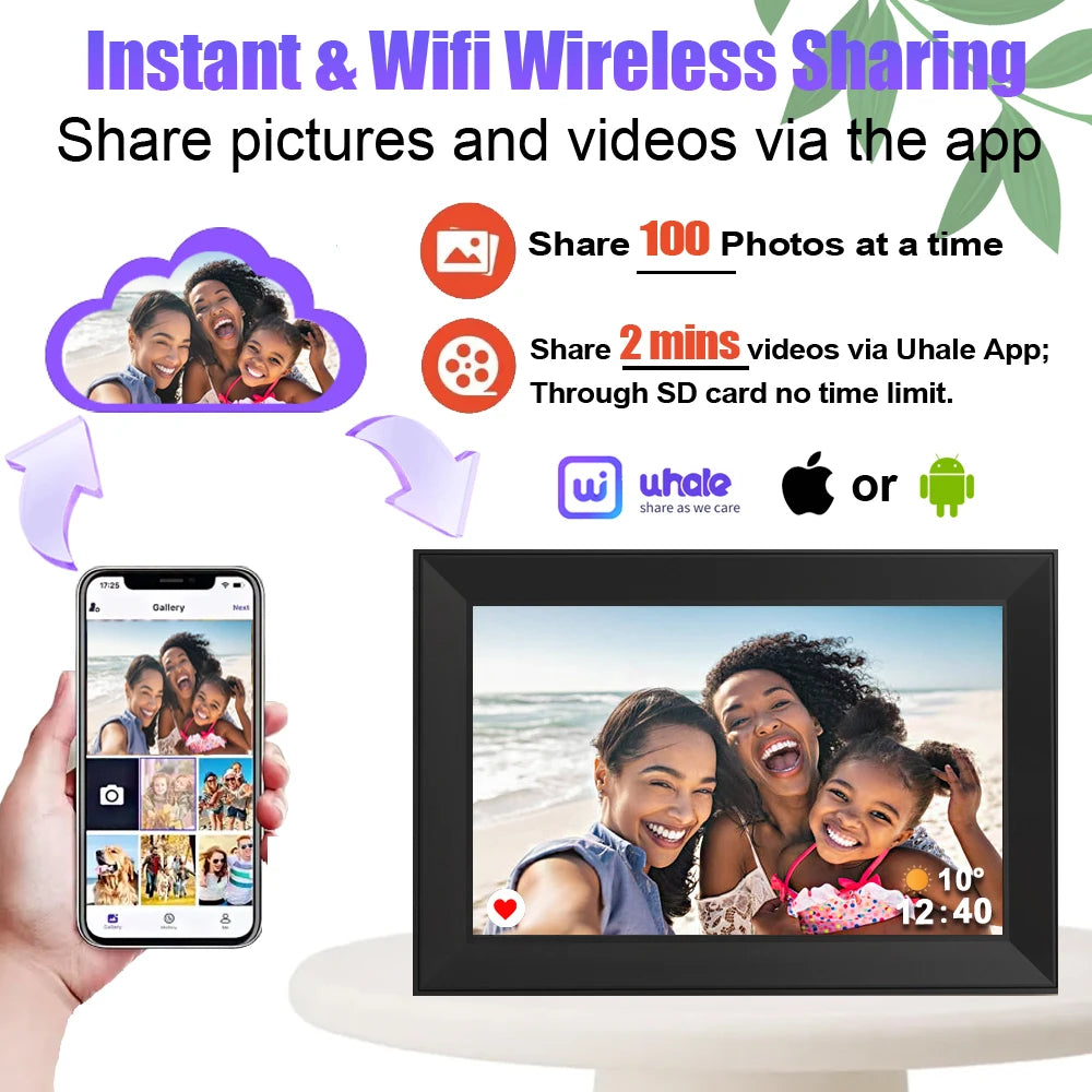 Cadre photo numérique WiFi 10,1 pouces écran tactile beige