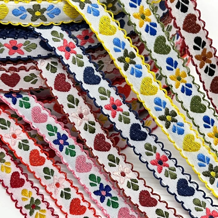 Ruban jacquard fleur cœur 2 yards