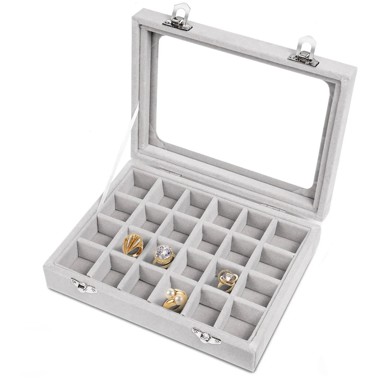 Boîte de rangement bijoux transparente avec couvercle rabattable