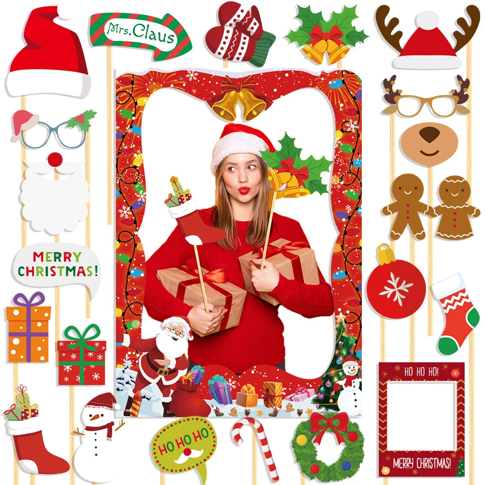 Cadre photo décoratif Noël sur une table avec des guirlandes - Ambiance chaleureuse