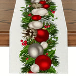 Une décoration de Noël festive composée de boules rouges et blanches, de pommes de pin et de feuillage vert.