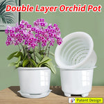 Cache-pot 20 cm double paroi blanc avec orchidée