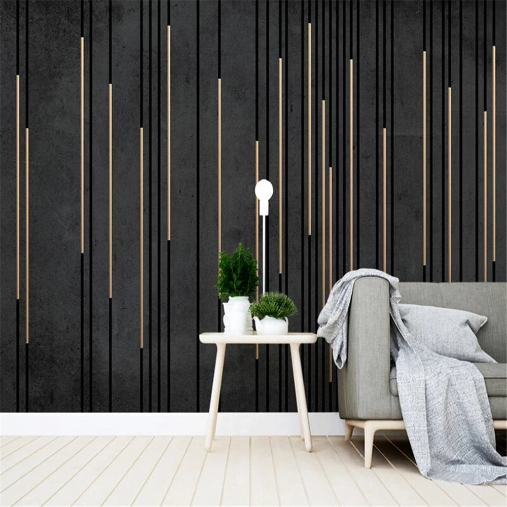 Papier peint mural moderne imitation bande métallique décoration intérieure