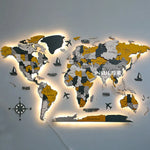 Détail de la carte du monde lumineuse avec éclairage doux