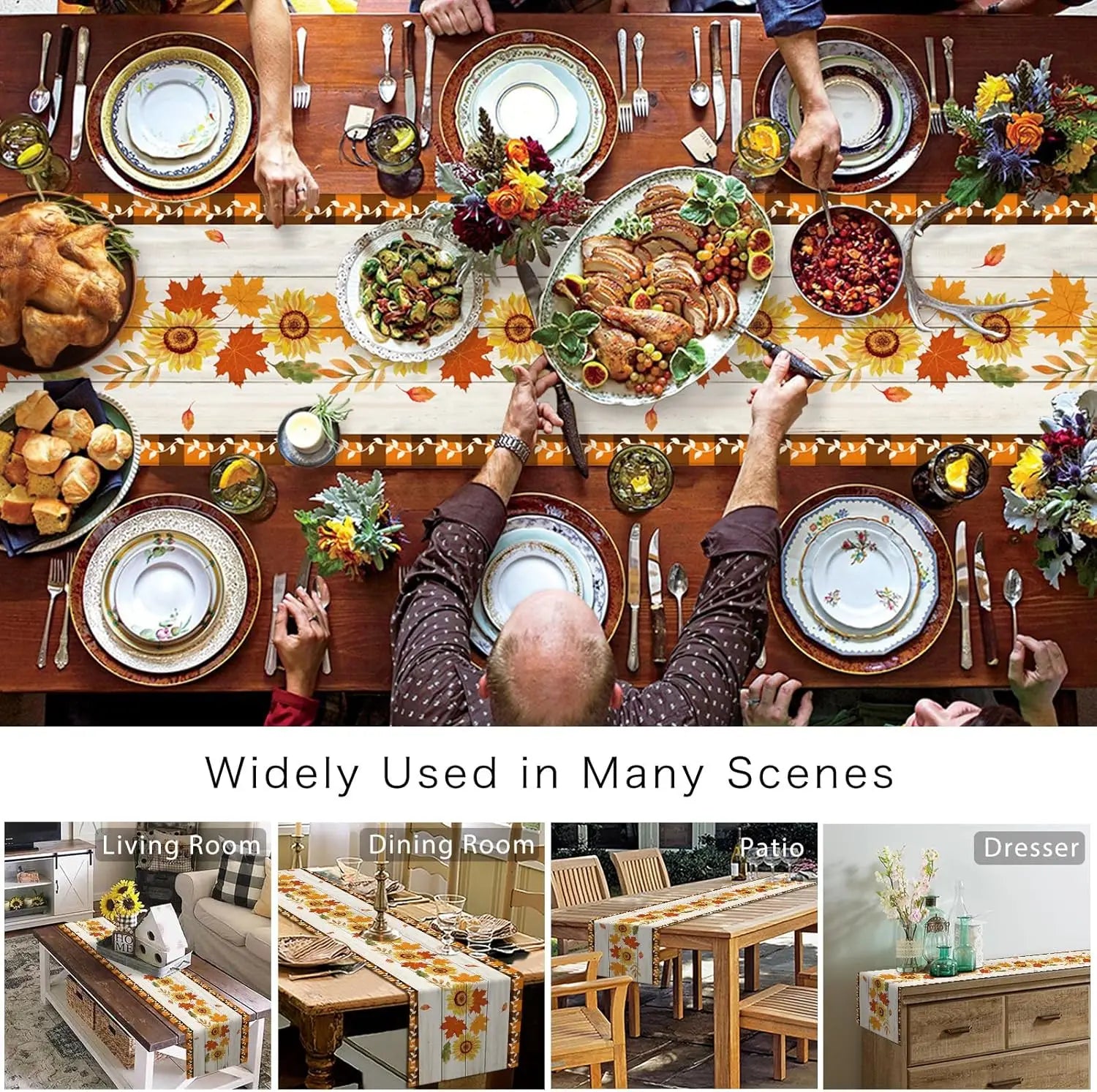Une table joliment décorée pour un repas d'automne, avec des plats savoureux et des accessoires harmonieux dans différentes pièces de la maison.