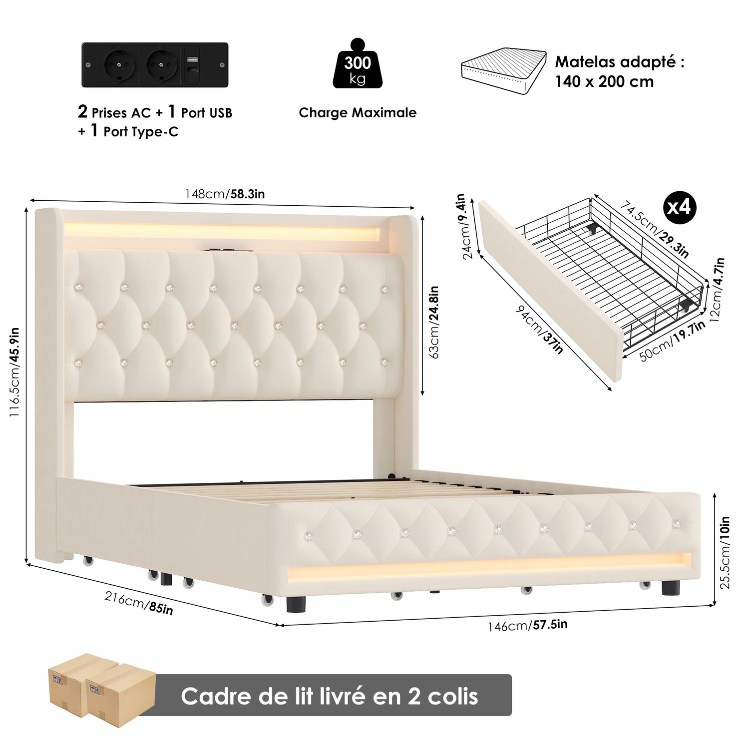 Détail de la tête de lit velours avec boutons cristal