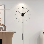 Miroir horloge circulaire de 35 pouces couleur argent accroché au mur