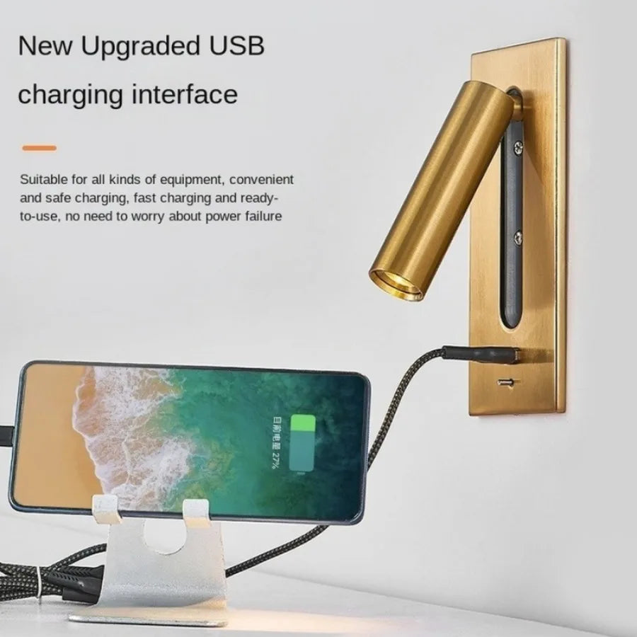 Lampe de lecture LED design cuivre naturel pour chambre