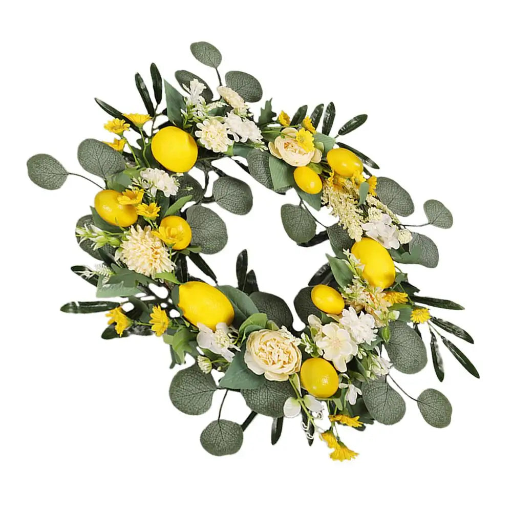 Détail citrons et fleurs simulés couronne murale