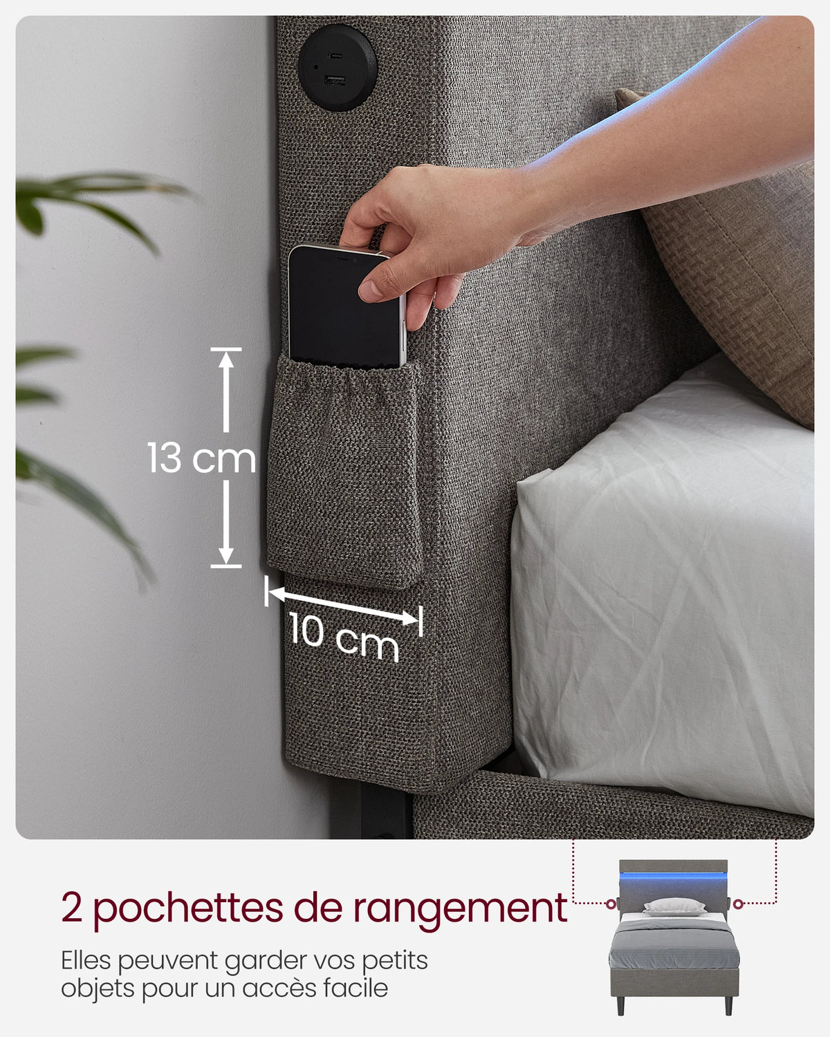 Cadre de lit en métal robuste avec 6 pieds de support