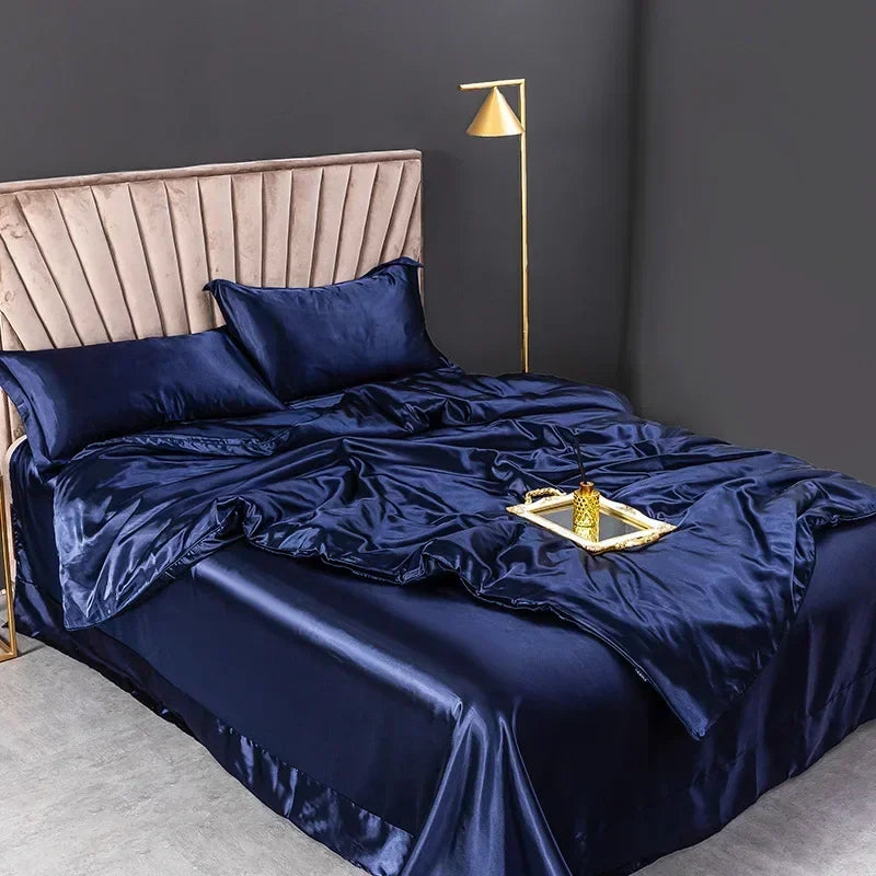 Ensemble de literie en soie pure 4 pièces sur un lit double