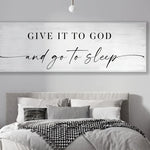 Toile d'art murale moderne 'Donnez-le à Dieu et allez dormir' en blanc