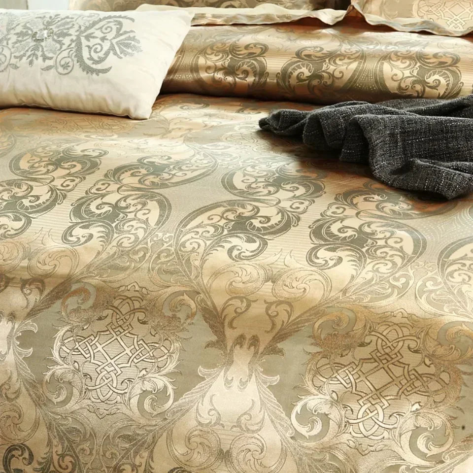 Housse de couette satin jacquard 220x240 avec taies d'oreiller