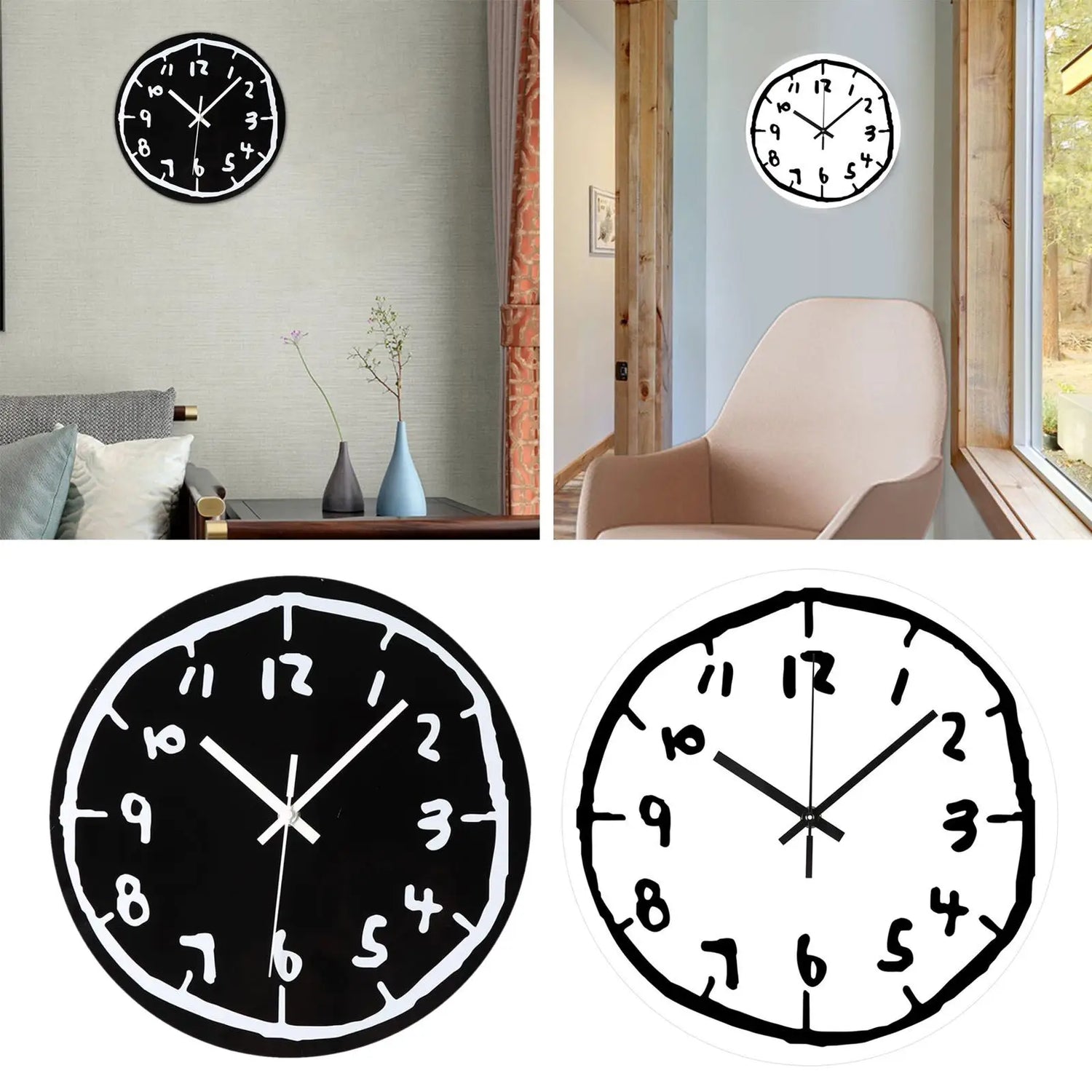 Horloge murale acrylique design graffiti noir 30x30 cm pour chambre