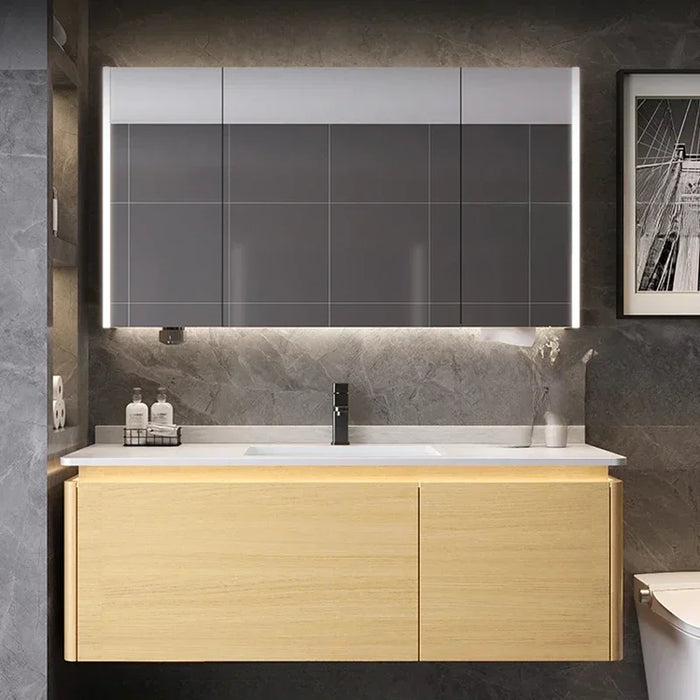 Armoire de salle de bain moderne avec miroir et tiroirs en vue frontale