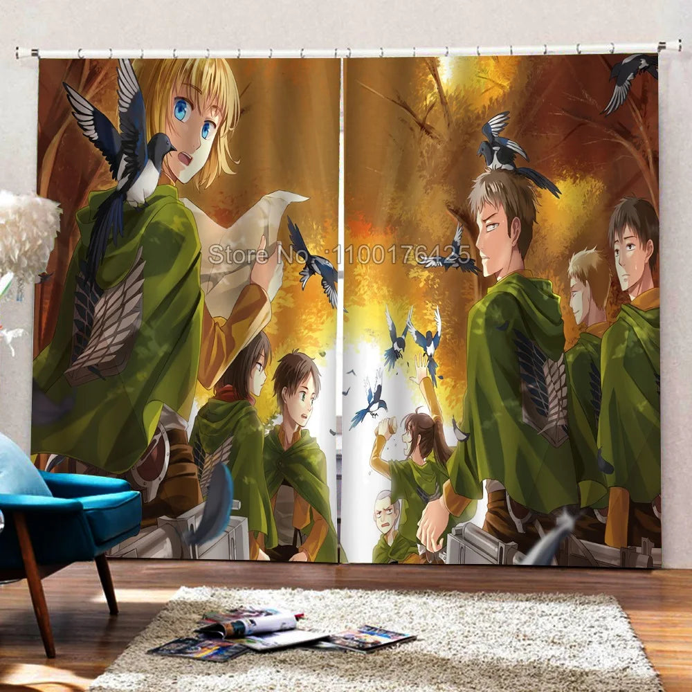 Rideau occultant Attaque des Titans 3D vert dans une chambre d'enfant