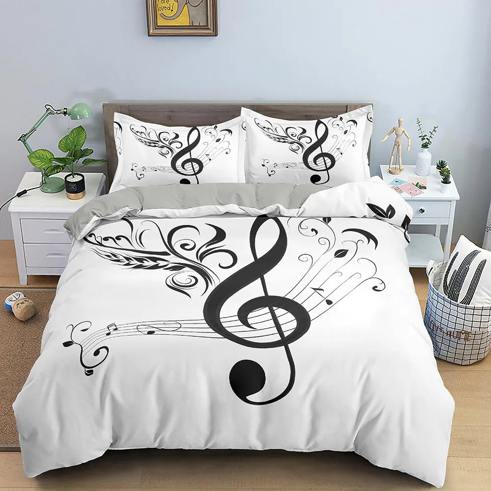 Musical duvet cover for teenagers, customizable bedding set with violin and cello notes