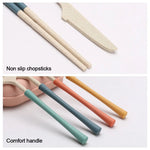Set de couverts pour pique-nique - fourchette, cuillère, baguettes et paille