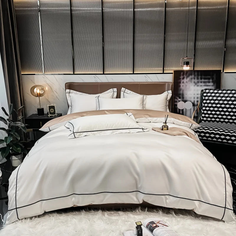 Parure de lit coton egyptien 800TC brodee 1 place blanc