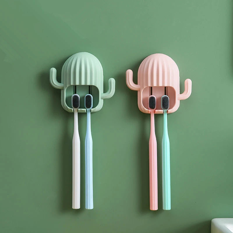 Porte-brosse à dents mural vert avec accessoires de salle de bain