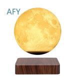 Lampe lune 3D avec base bois et lumière blanche