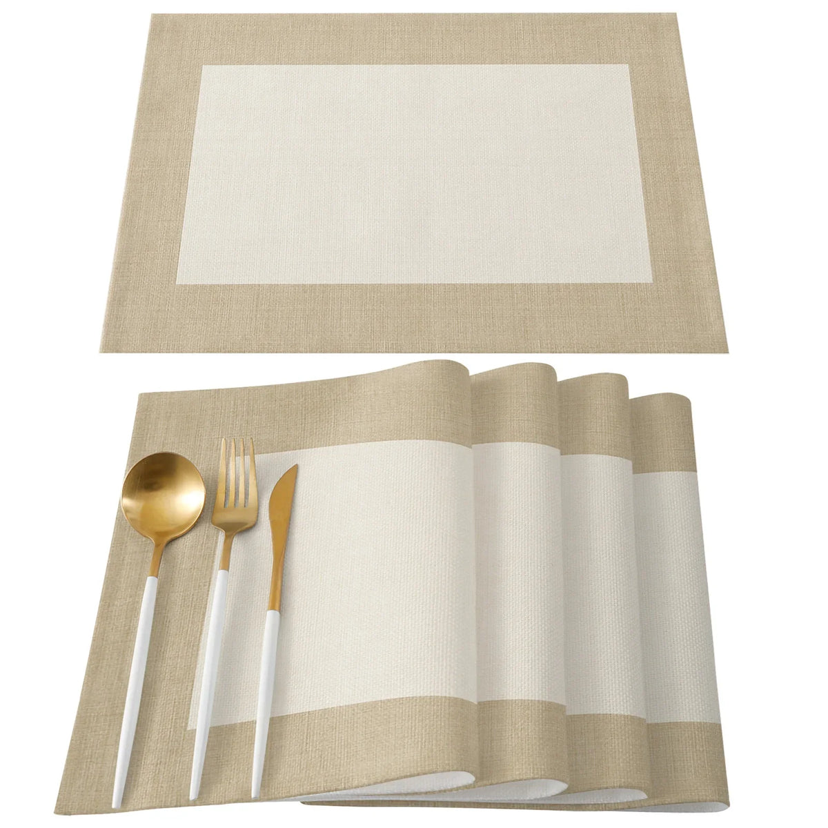 Napperon moderne en lin rose sur table en bois
