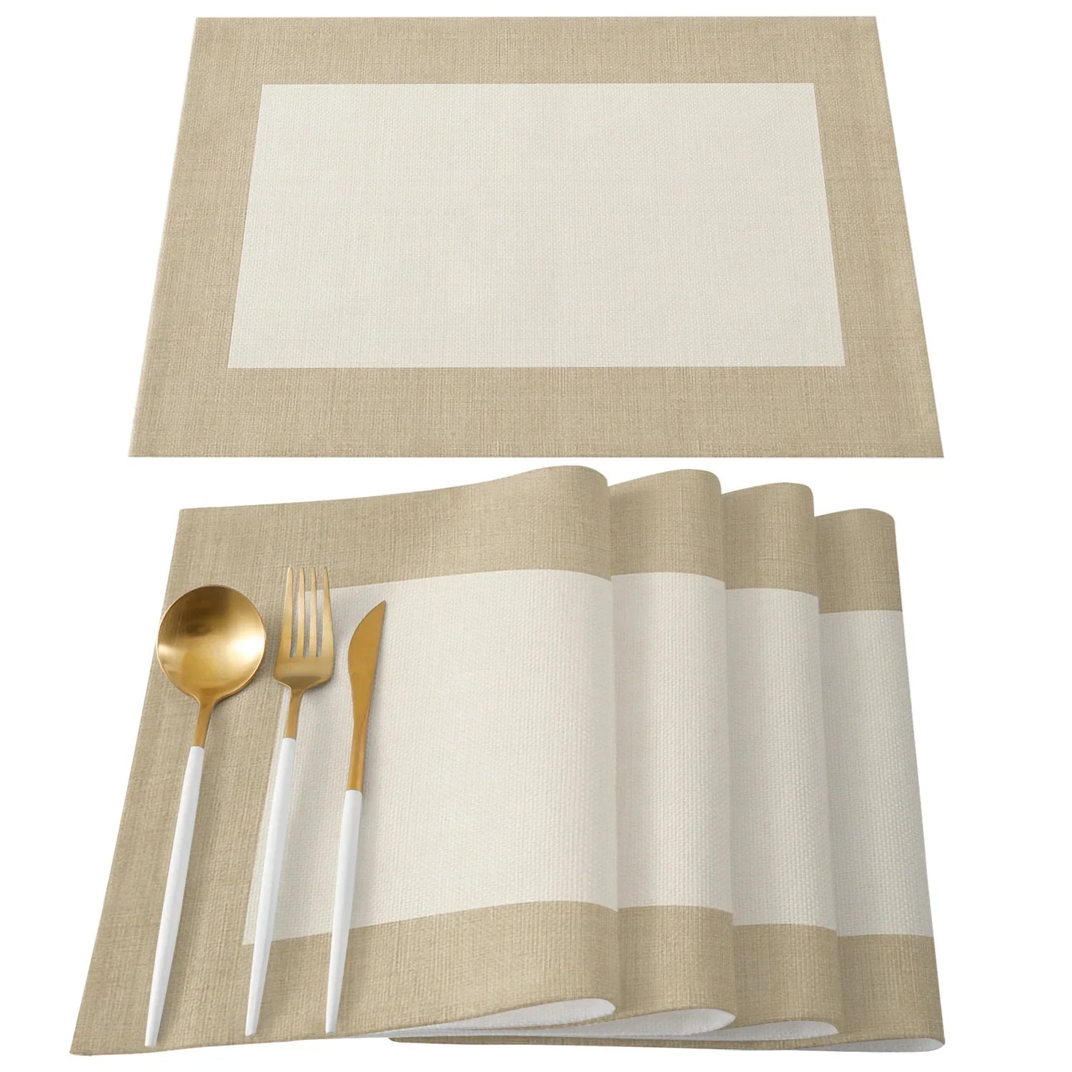 Napperon moderne en lin rose sur table en bois